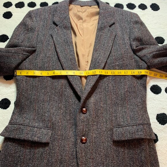 Vintage 90s Harris Tweed Blazer Brown Herringbone Wool Two Button Sport Coat - Picture 13 of 15